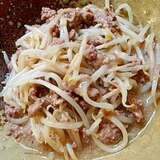 レンジで　もやしと挽肉のみそニンニク煮